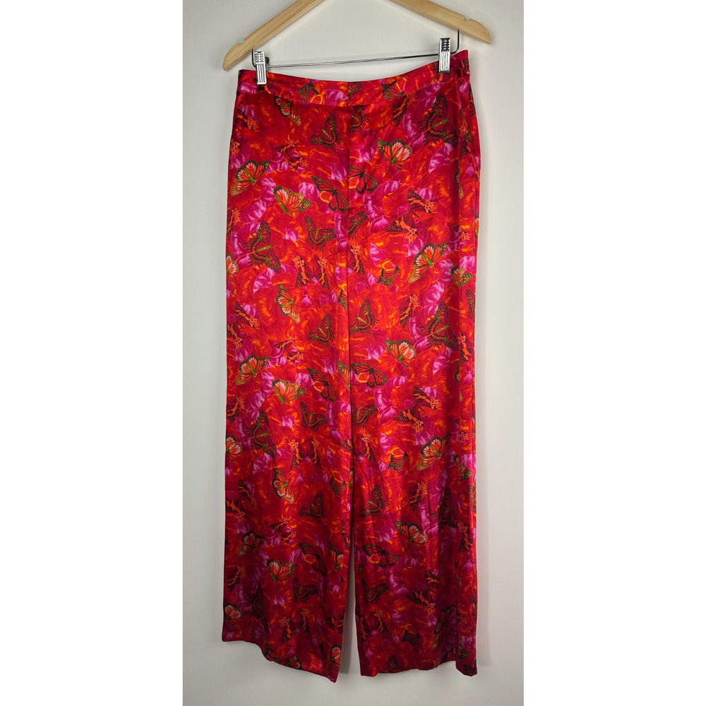 L'AGENCE Luvvy Butterfly Print Silk Straight Leg Trousers Women's Medium ? Pants - Picture 15 of 16